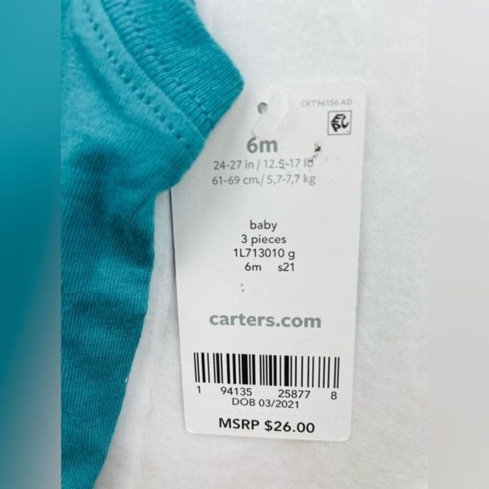 CARTER’S Baby boy  Multi Baby 3-Piece Animal Little Short Set 6 Months (#5502) - Picture 2 of 10